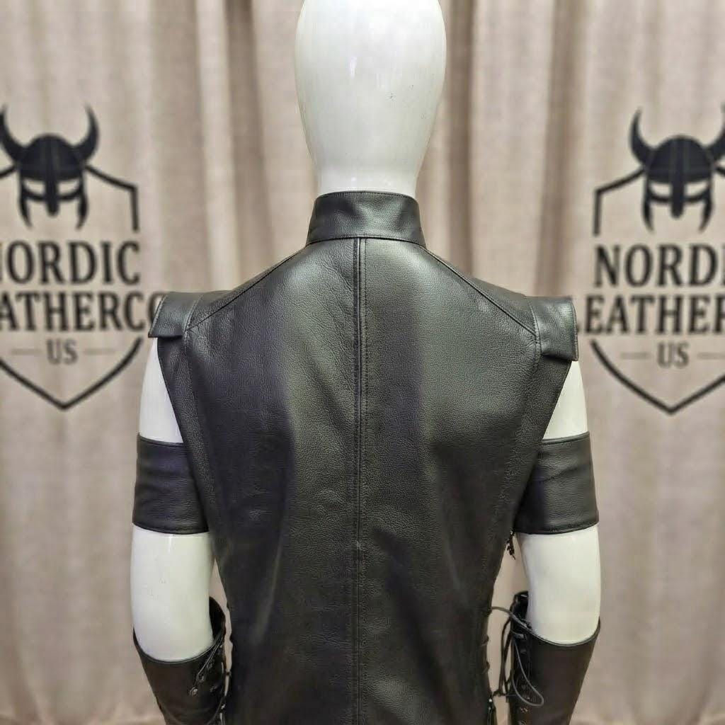Black LARP Warrior Vest | Mens Fantasy Cosplay Costume | Medieval Leather Viking Armor