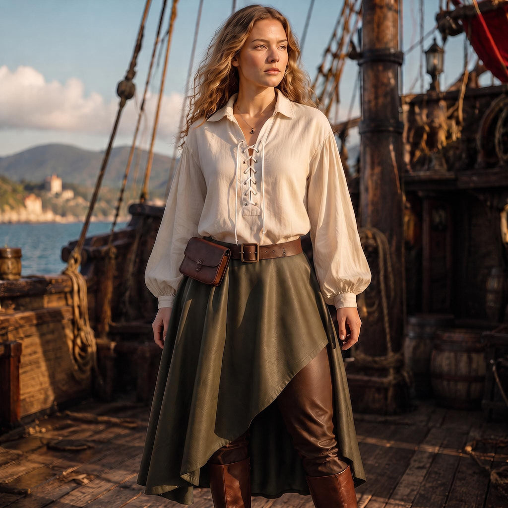Green Asymmetric Renaissance Costume | Women's Pirate Captain Attire