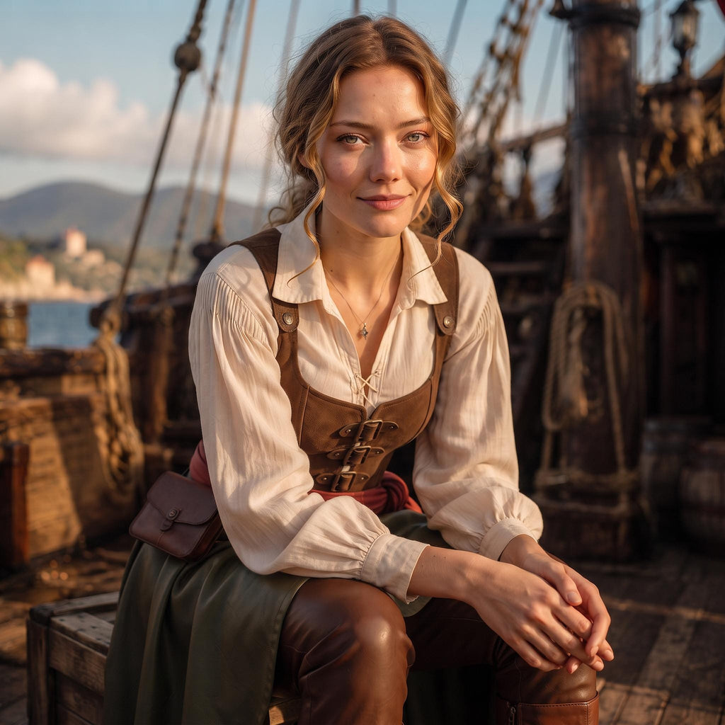 Green Asymmetric Renaissance Costume | Women's Pirate Captain Attire