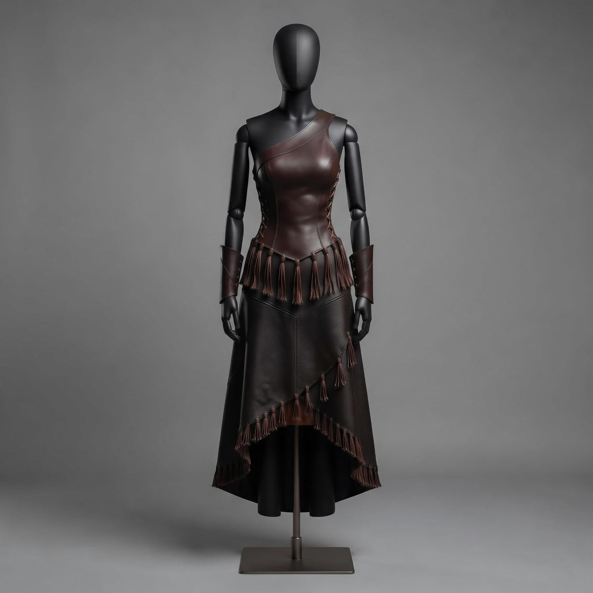 Medieval Warrior LARP Costume | Tribal Dark Fantasy Outfit | Asymmetrical Genuine Leather Dress