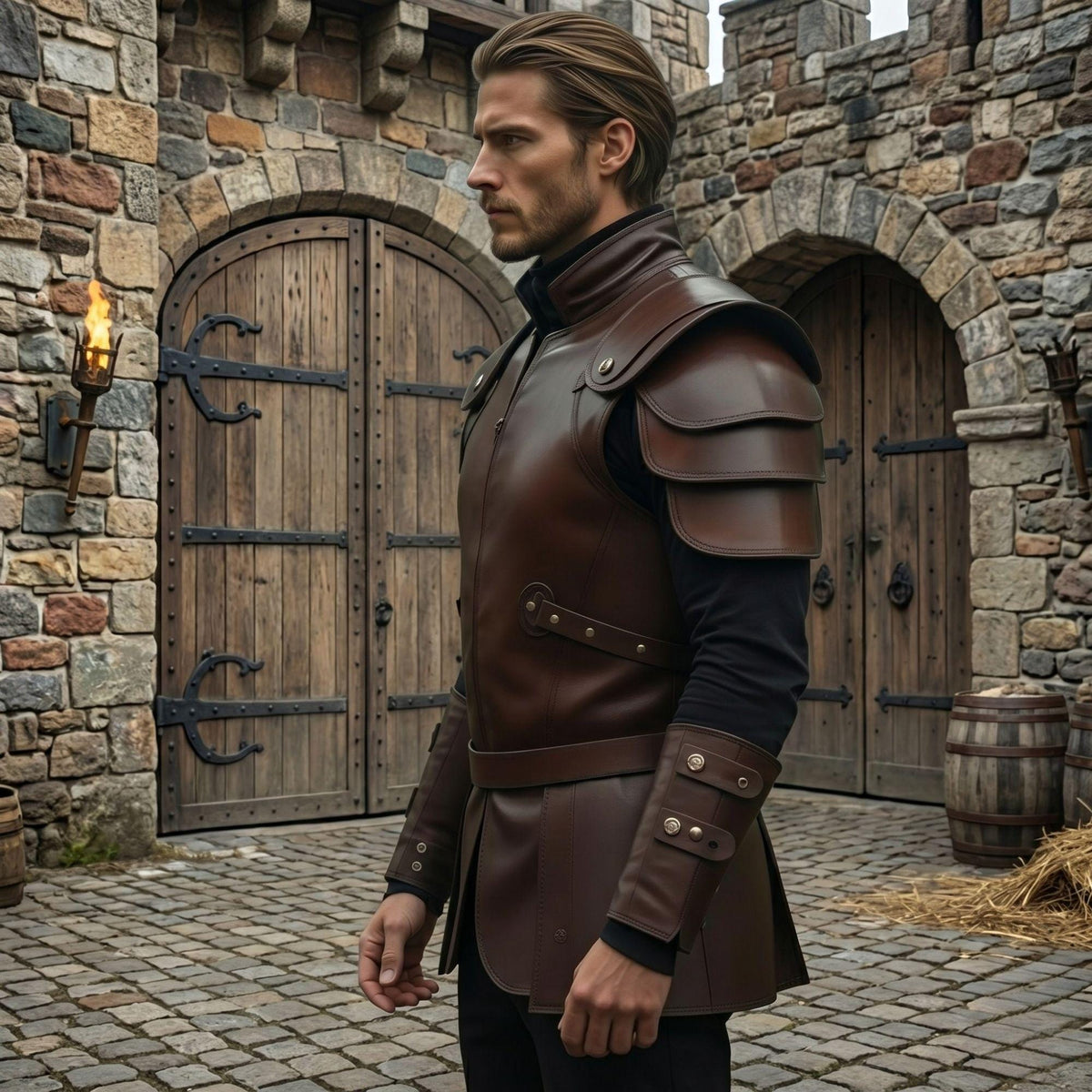 Brown Genuine Leather Armor | Medieval Warrior Costume For Him | Viking LARP Chest plate | Fantasy Cosplay Outfit | Tactical Shoulder Armor