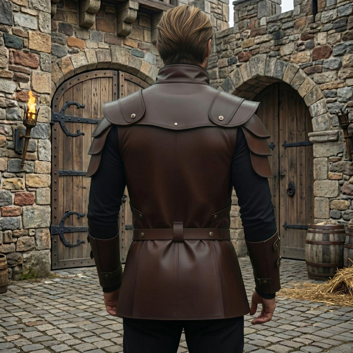 Brown Genuine Leather Armor | Medieval Warrior Costume For Him | Viking LARP Chest plate | Fantasy Cosplay Outfit | Tactical Shoulder Armor