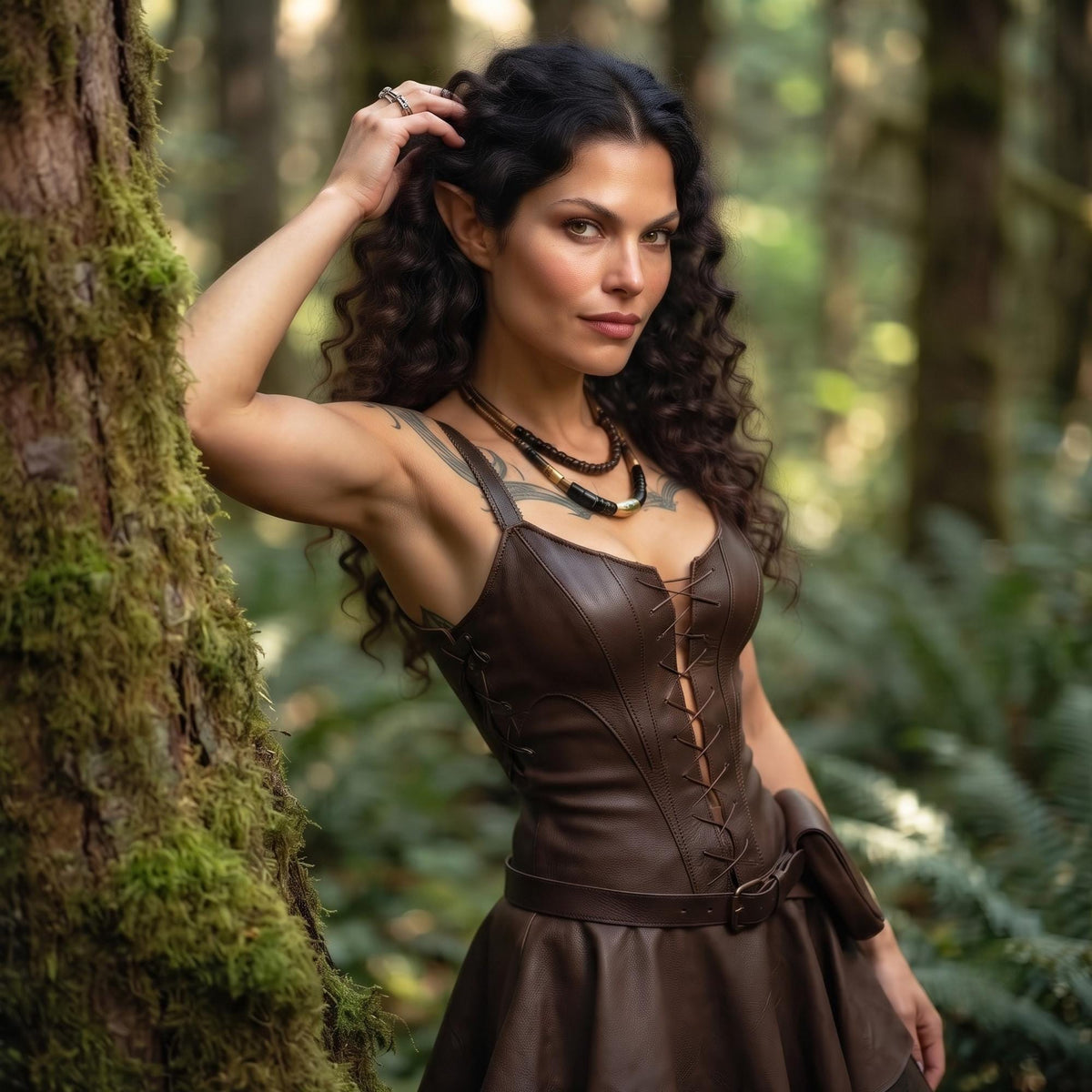 Elven Ranger Leather Dress | Woodland LARP Fantasy Armor | Medieval Celtic Cosplay Costume