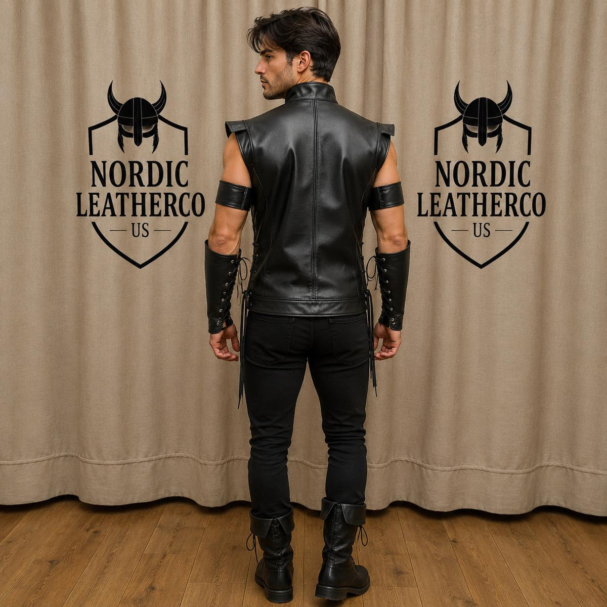 Black LARP Warrior Vest | Mens Fantasy Cosplay Costume | Medieval Leather Viking Armor