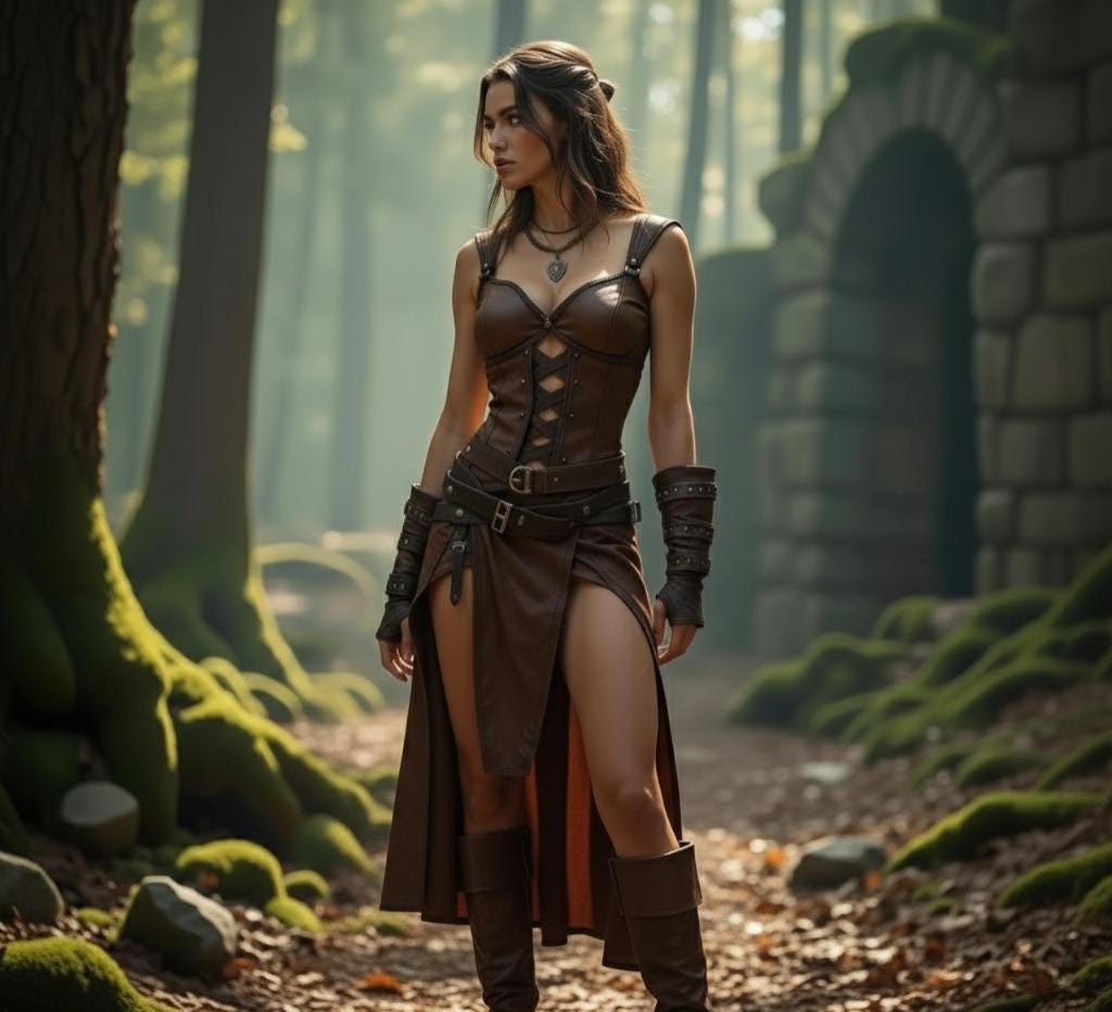 Genuine Leather Warrior Dress | Brown Corset Fantasy Costume | High Slit Battle Skirt | Medieval LARP Outfit For Her | Women Barbarian Armor