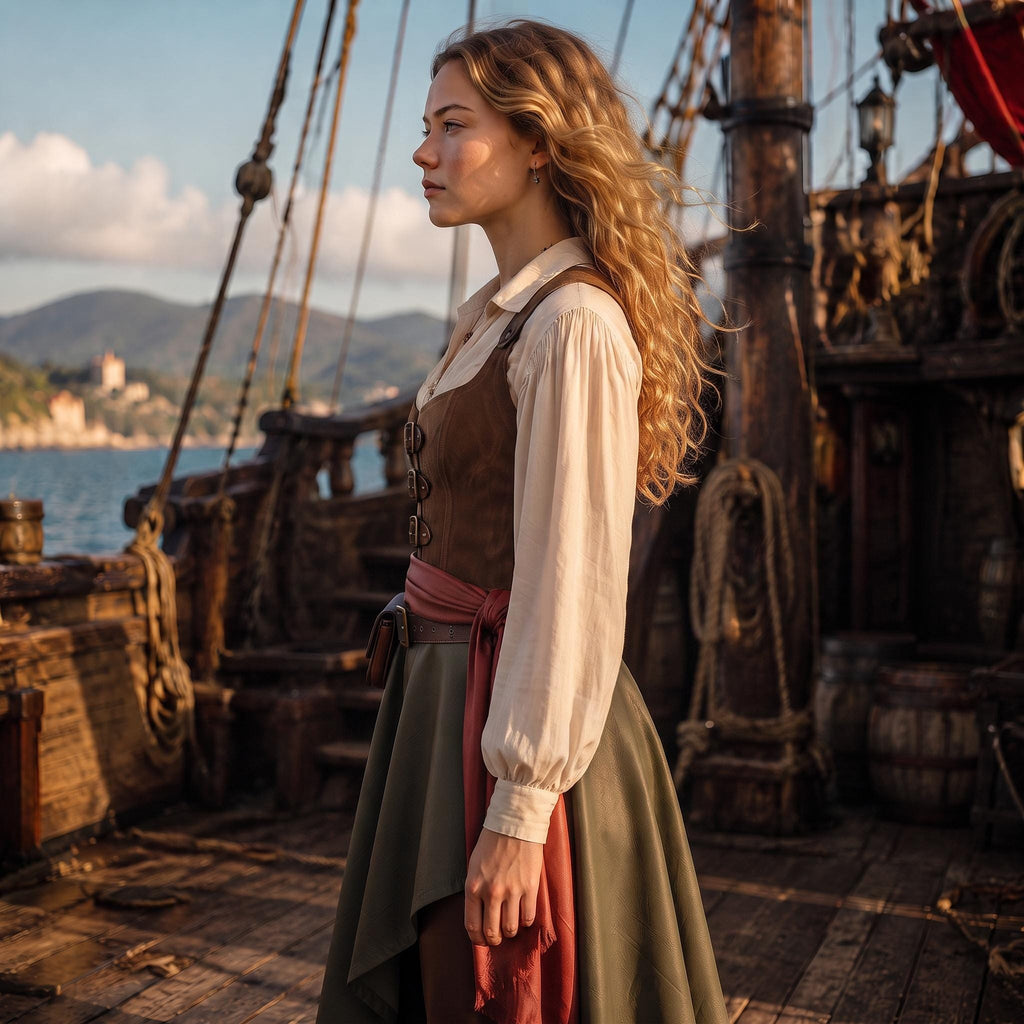 Green Asymmetric Renaissance Costume | Women's Pirate Captain Attire