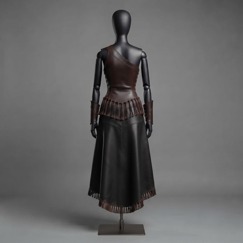 Medieval Warrior LARP Costume | Tribal Dark Fantasy Outfit | Asymmetrical Genuine Leather Dress