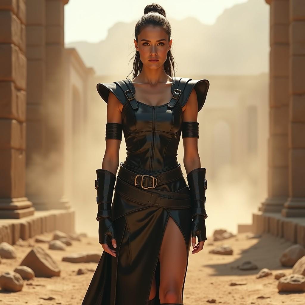 Genuine Leather Warrior Dress | Black Armored Gladiator Costume | High Slit Battle Gown | Women's Fantasy LARP Outfit | Cosplay Armor Set