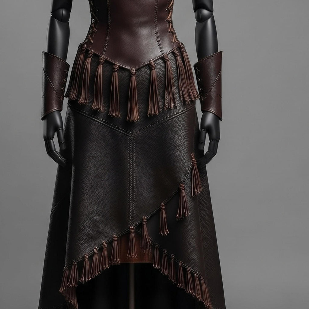 Medieval Warrior LARP Costume | Tribal Dark Fantasy Outfit | Asymmetrical Genuine Leather Dress