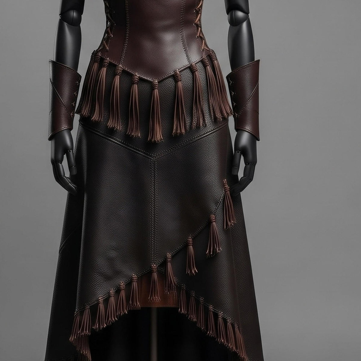 Medieval Warrior LARP Costume | Tribal Dark Fantasy Outfit | Asymmetrical Genuine Leather Dress