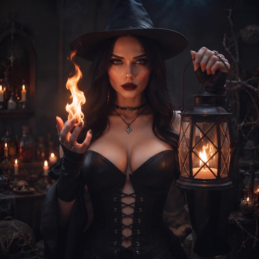 Black Women's Witch Dress | Leather Corset Hat Set | Dark Sorceress Halloween Costume