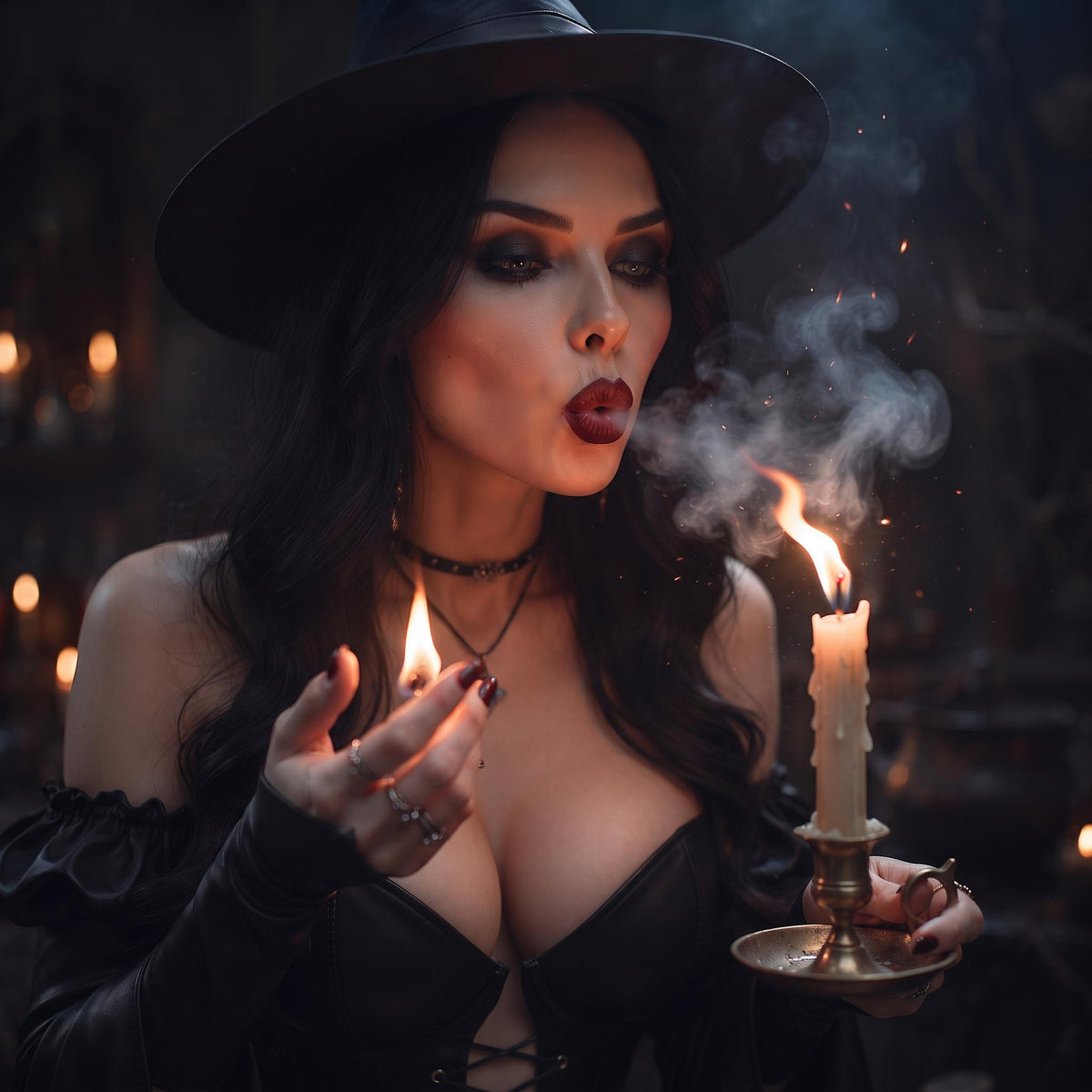 Black Women's Witch Dress | Leather Corset Hat Set | Dark Sorceress Halloween Costume