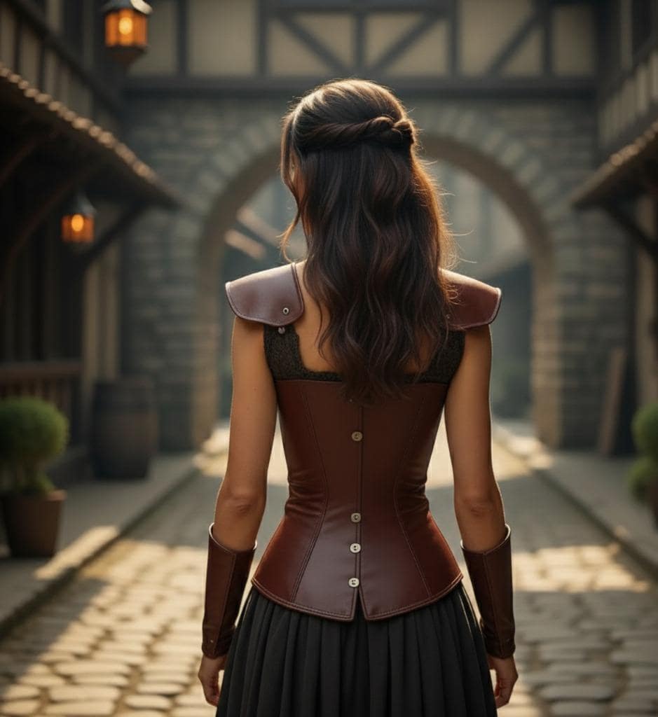 Medieval Corset Armor | Brown Leather Lace-Up Bodice | Fantasy Warrior Costume | Shoulder Armor Detailing | High Quality Genuine Leather
