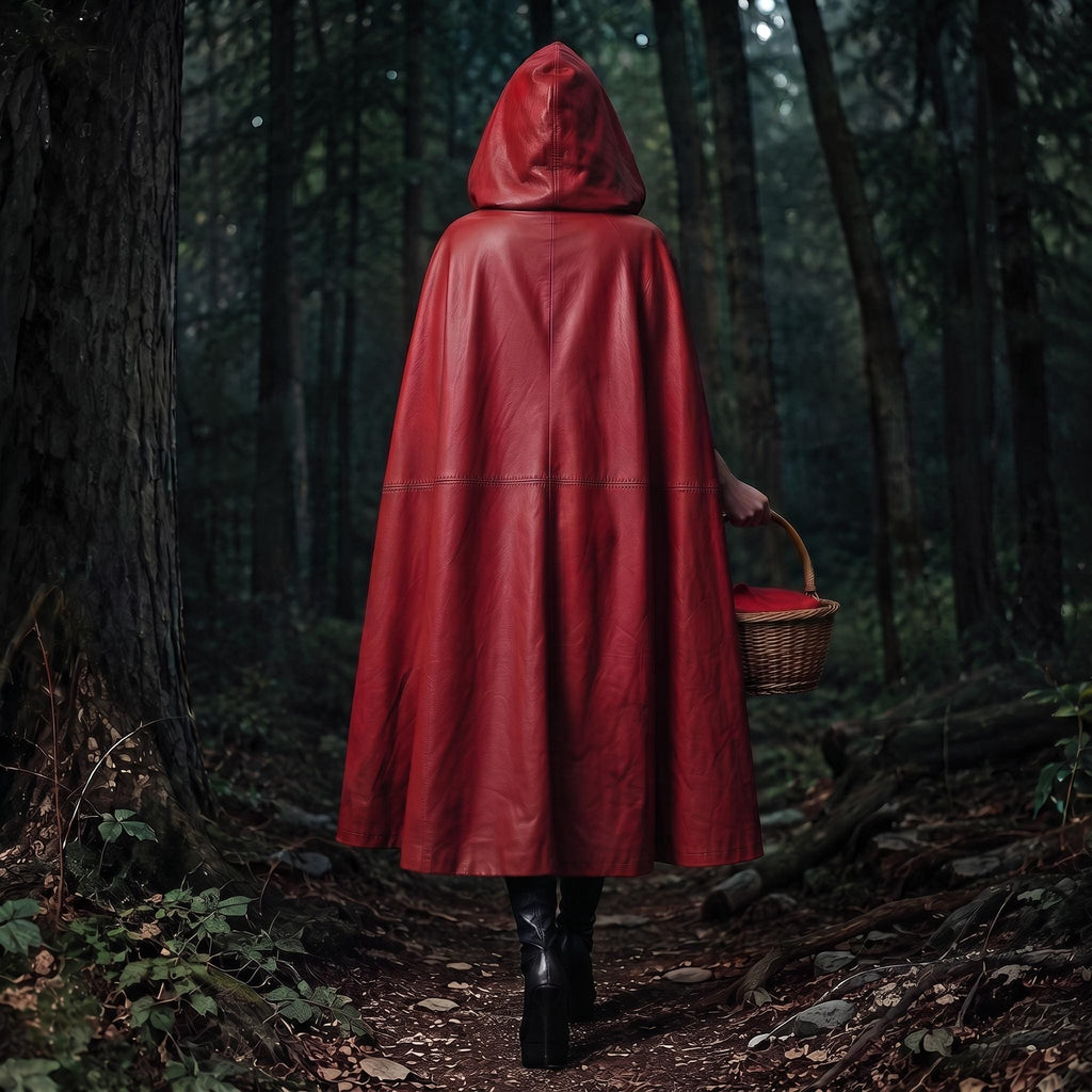 Fairytale Women's Corset Dress | Fantasy Riding Hood Costume | Red Hooded Leather Outfit