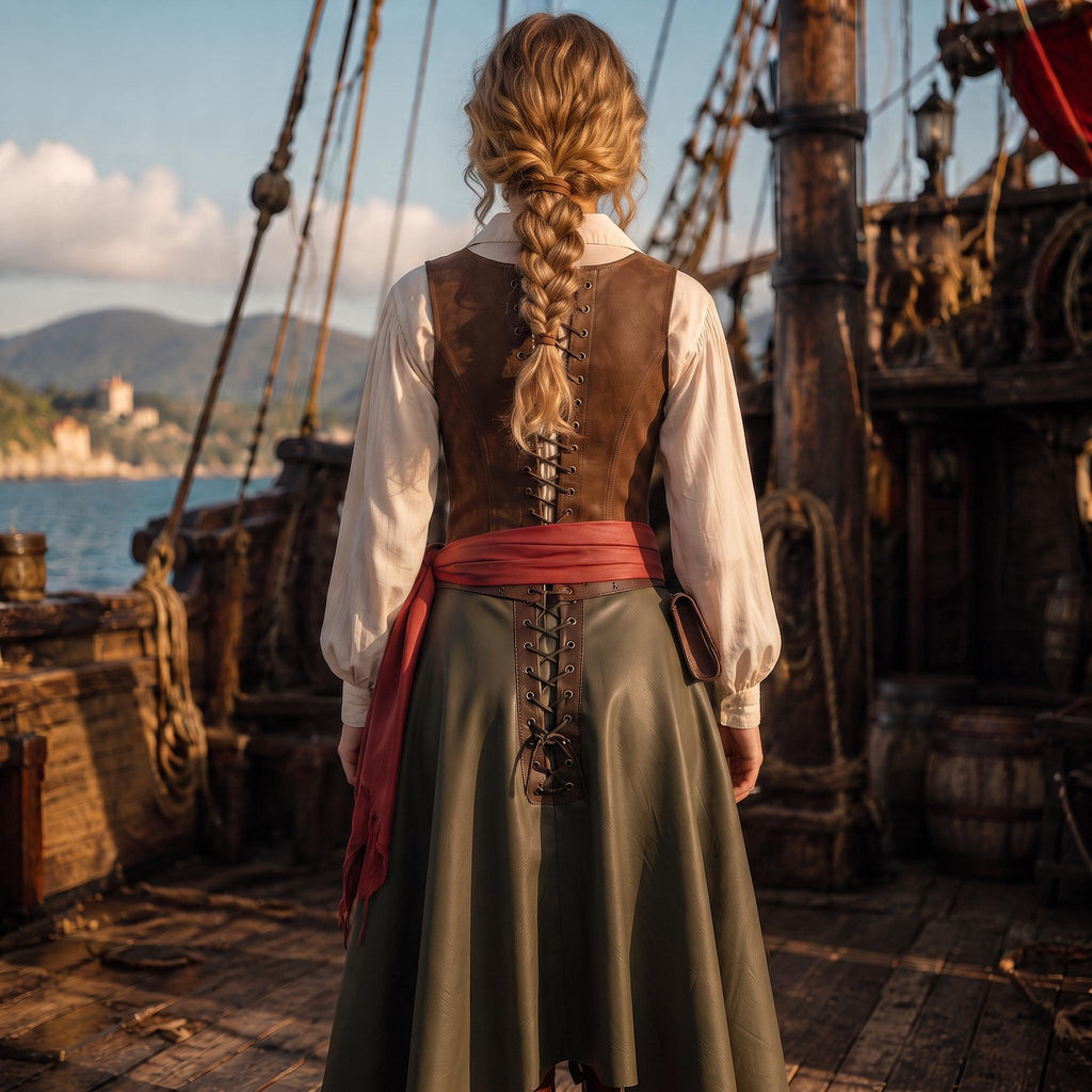 Green Asymmetric Renaissance Costume | Women's Pirate Captain Attire