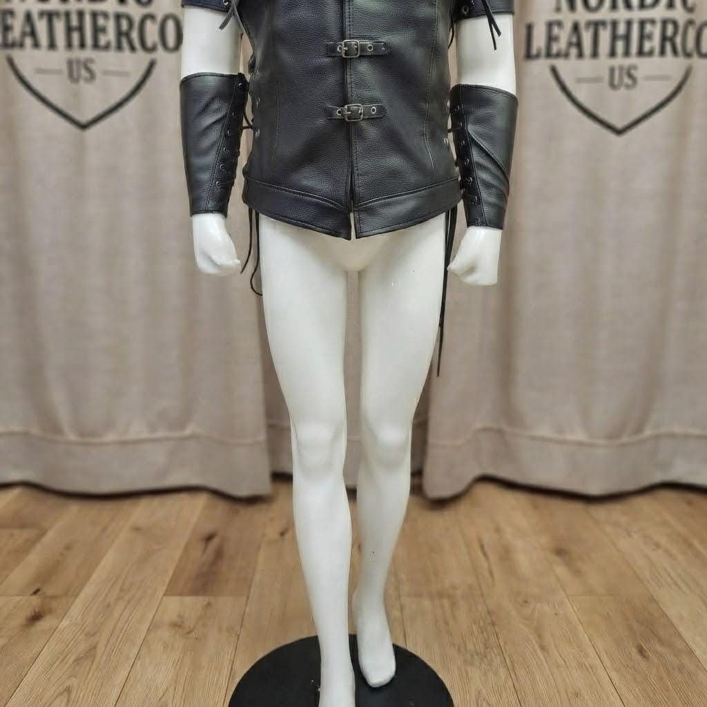 Black LARP Warrior Vest | Mens Fantasy Cosplay Costume | Medieval Leather Viking Armor