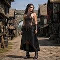 Medieval Warrior LARP Costume | Tribal Dark Fantasy Outfit | Asymmetrical Genuine Leather Dress