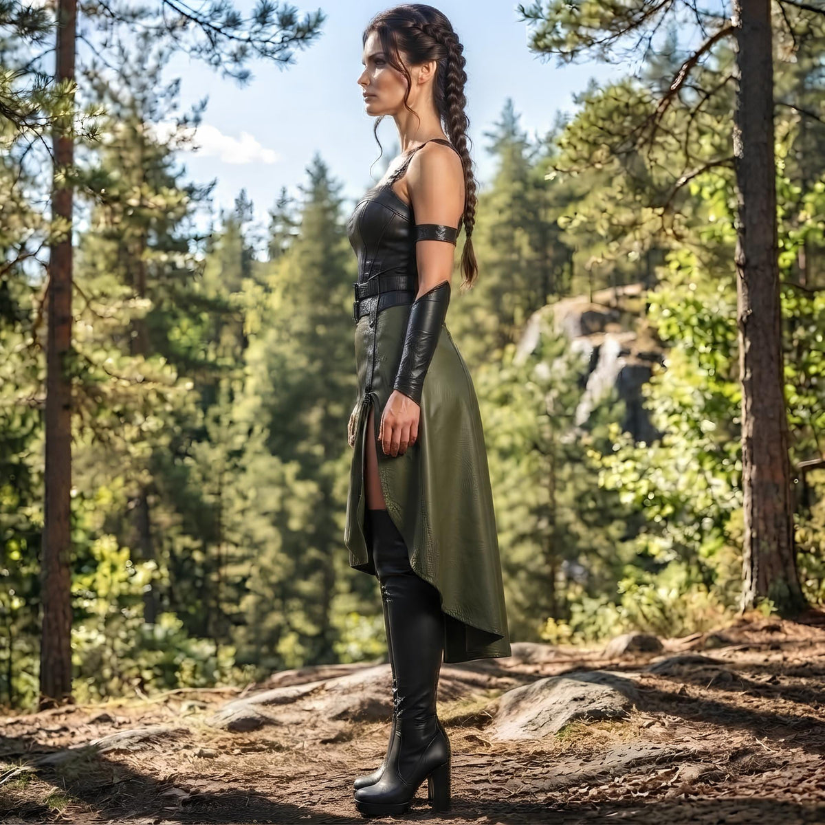 Dual Color Leather Corset Dress | Fantasy LARP Warrior Armor | Rogue Assassin Cosplay Costume
