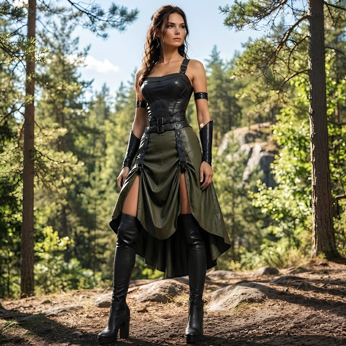 Dual Color Leather Corset Dress | Fantasy LARP Warrior Armor | Rogue Assassin Cosplay Costume