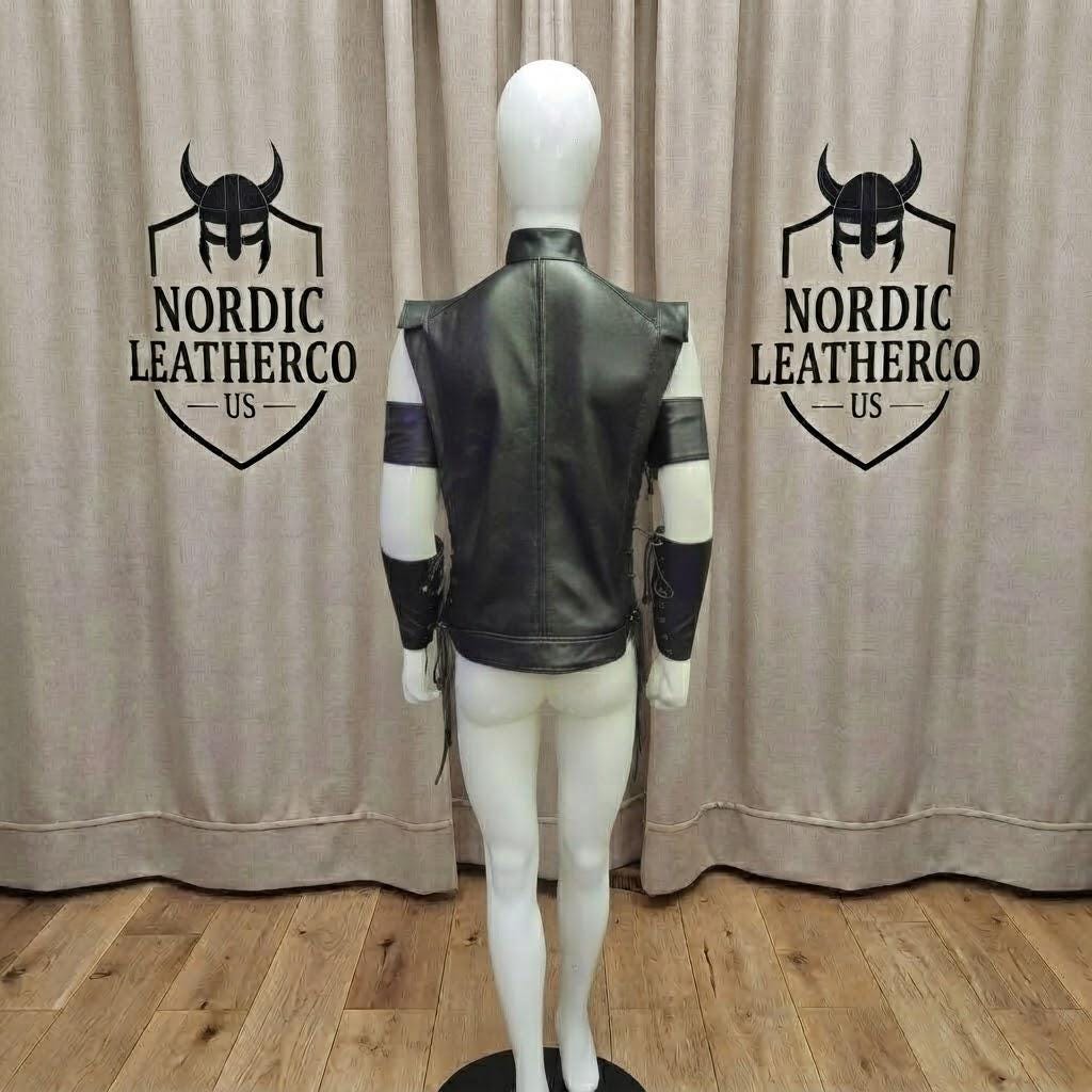 Black LARP Warrior Vest | Mens Fantasy Cosplay Costume | Medieval Leather Viking Armor