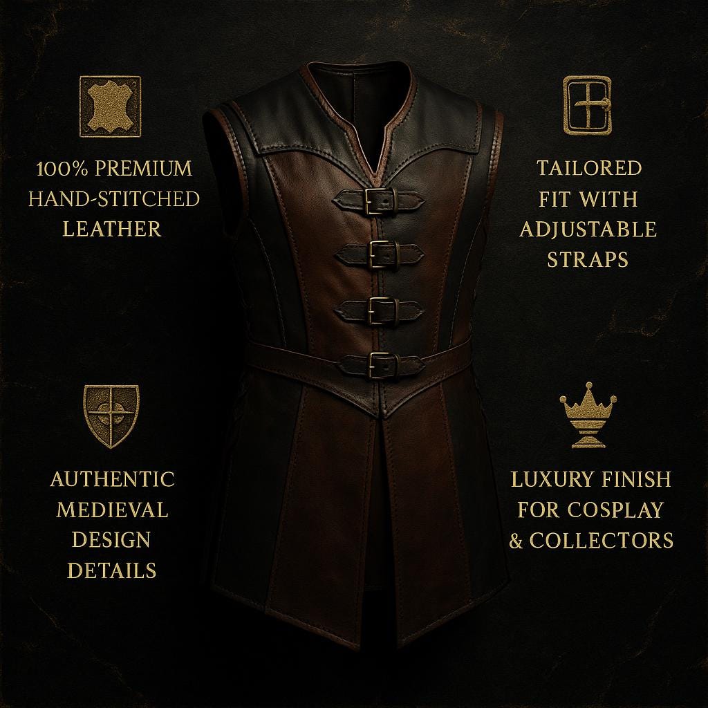 Medieval Corset Armor | Brown Leather Lace-Up Bodice | Fantasy Warrior Costume | Shoulder Armor Detailing | High Quality Genuine Leather
