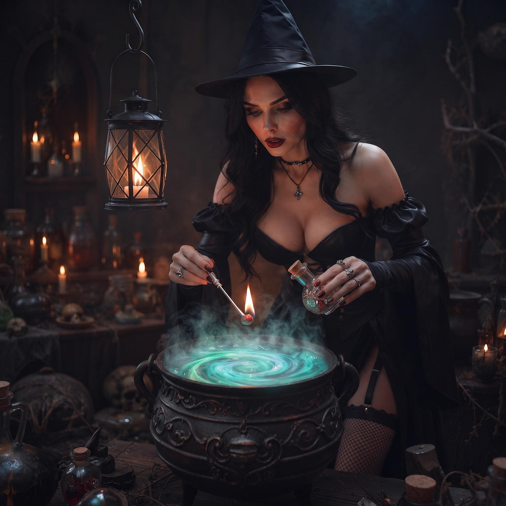 Black Women's Witch Dress | Leather Corset Hat Set | Dark Sorceress Halloween Costume