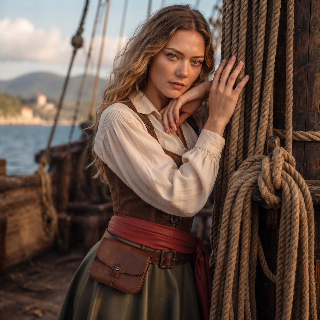 Green Asymmetric Renaissance Costume | Women's Pirate Captain Attire