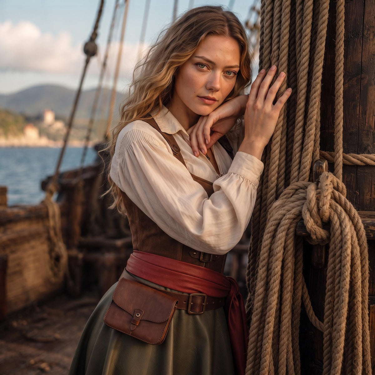 Green Asymmetric Renaissance Costume | Women's Pirate Captain Attire