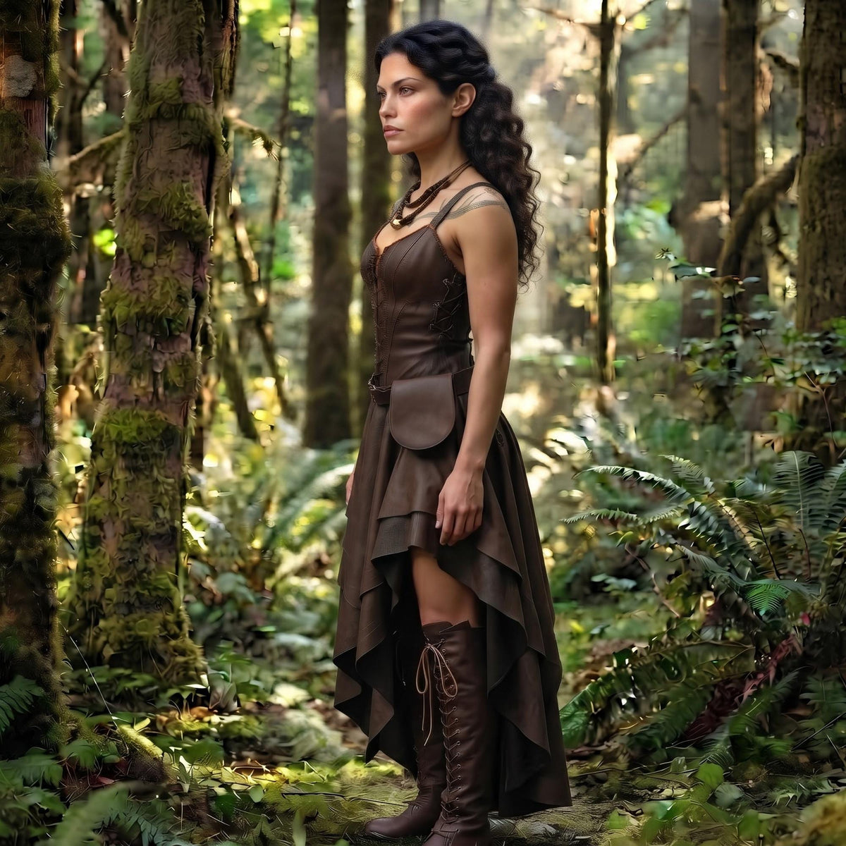 Elven Ranger Leather Dress | Woodland LARP Fantasy Armor | Medieval Celtic Cosplay Costume