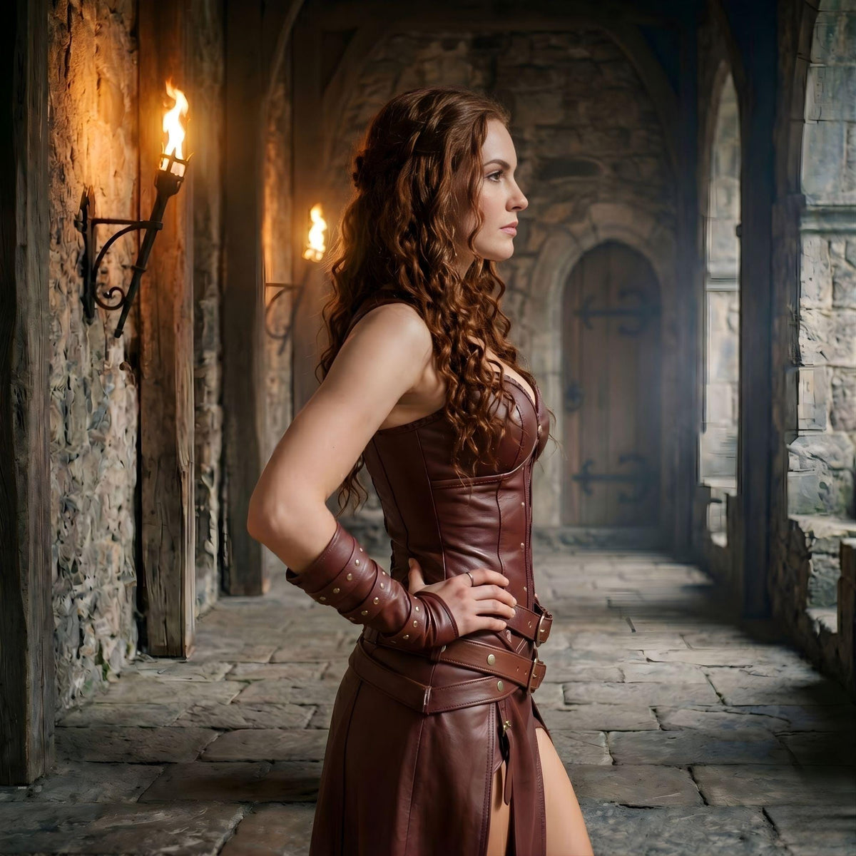 Handcrafted Leather Armor Corset Dress | Fantasy LARP Rogue Outfit | Medieval Belted Costume | Renaissance Warrior Clothing | Cosplay Set