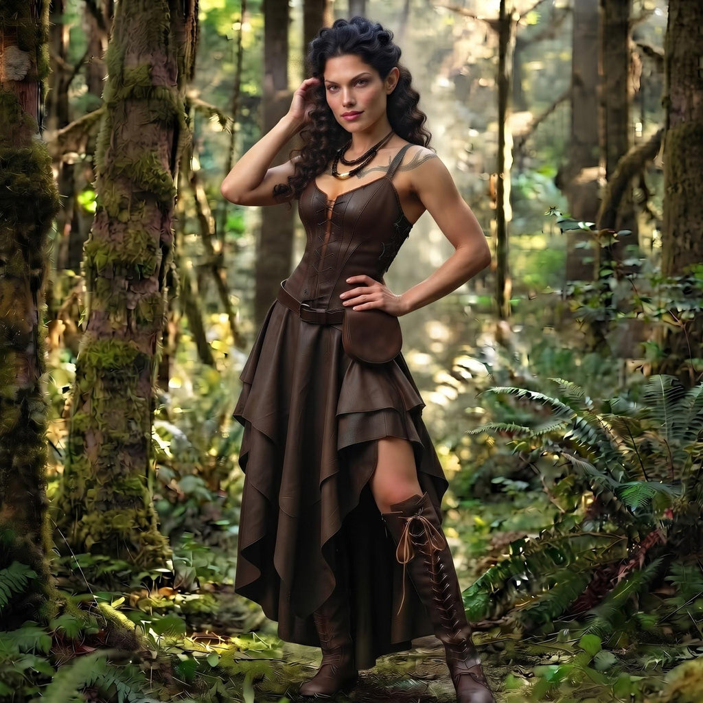 Elven Ranger Leather Dress | Woodland LARP Fantasy Armor | Medieval Celtic Cosplay Costume