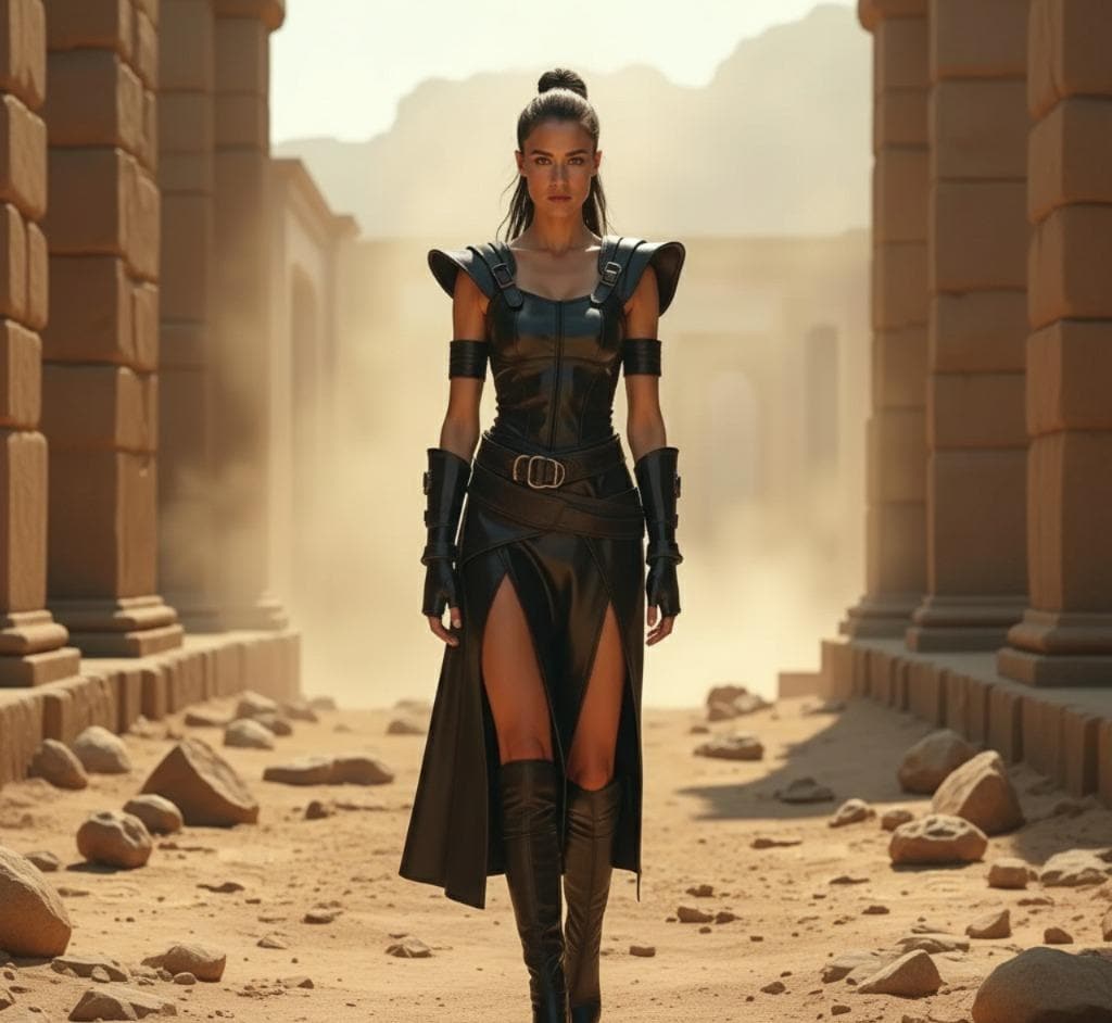 Genuine Leather Warrior Dress | Black Armored Gladiator Costume | High Slit Battle Gown | Women's Fantasy LARP Outfit | Cosplay Armor Set