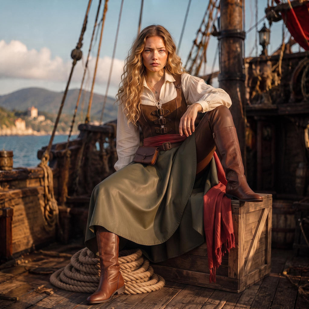 Green Asymmetric Renaissance Costume | Women's Pirate Captain Attire
