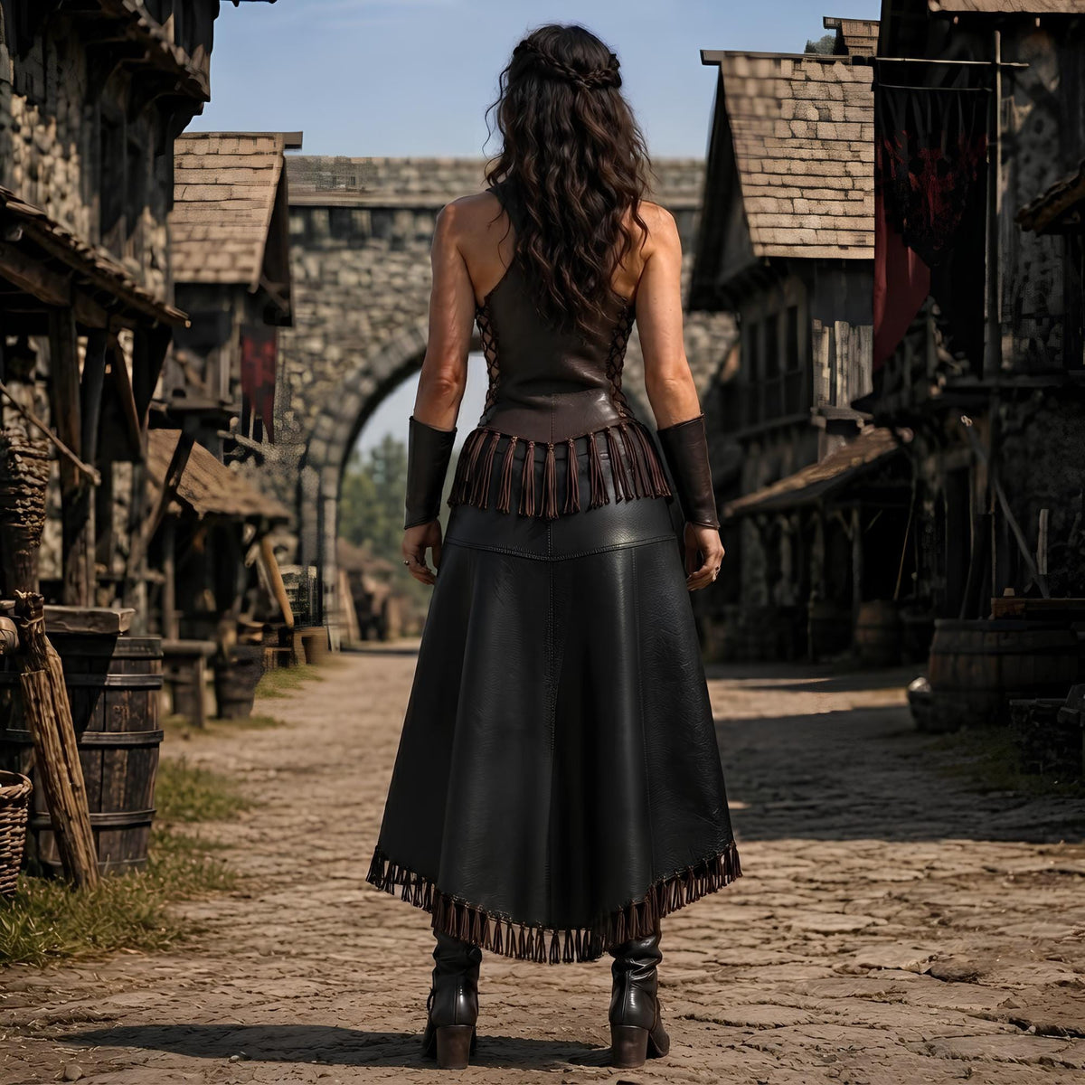 Medieval Warrior LARP Costume | Tribal Dark Fantasy Outfit | Asymmetrical Genuine Leather Dress