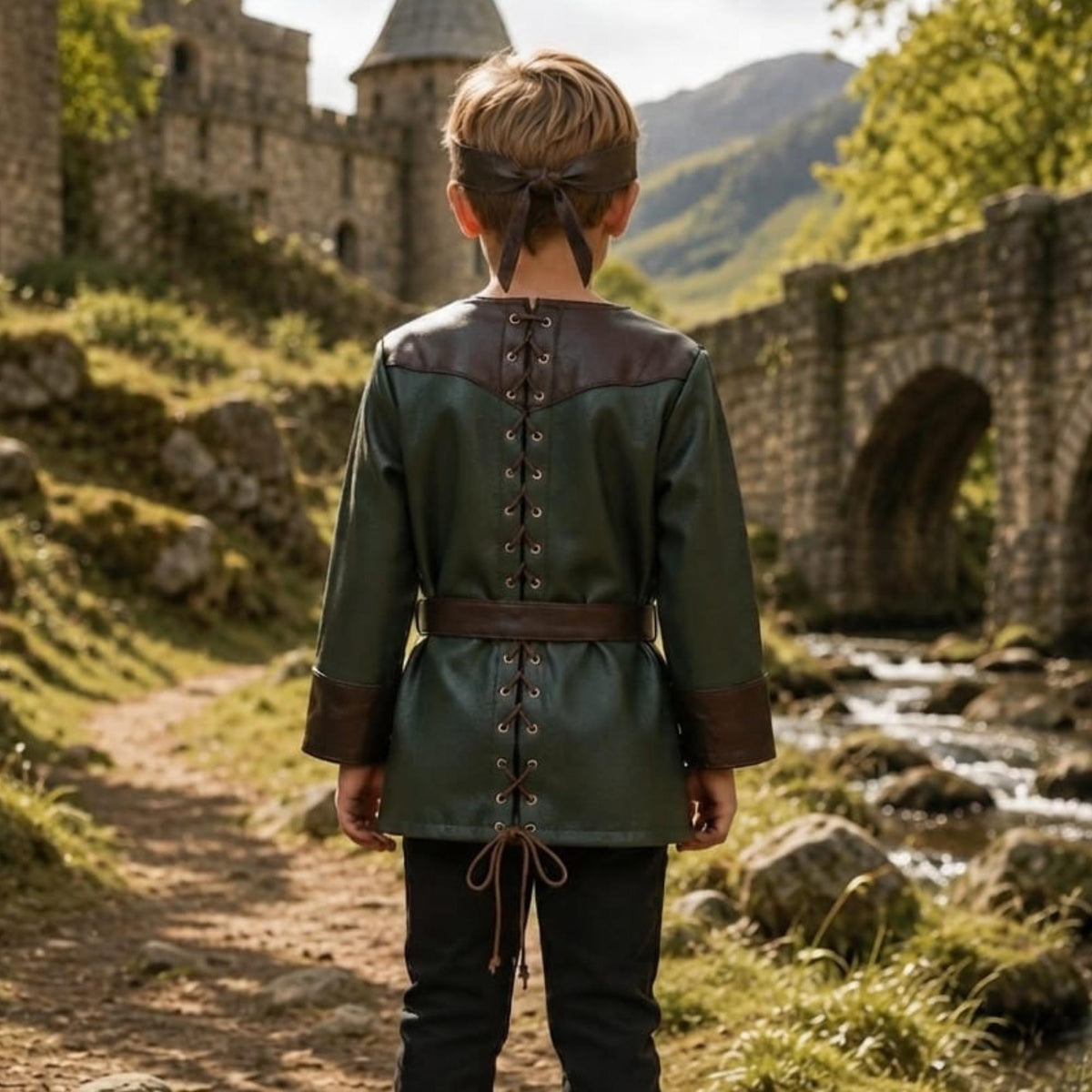 Kids Leather Medieval Tunic | Childrens Renaissance LARP Outfit | Forest Ranger Fantasy Costume