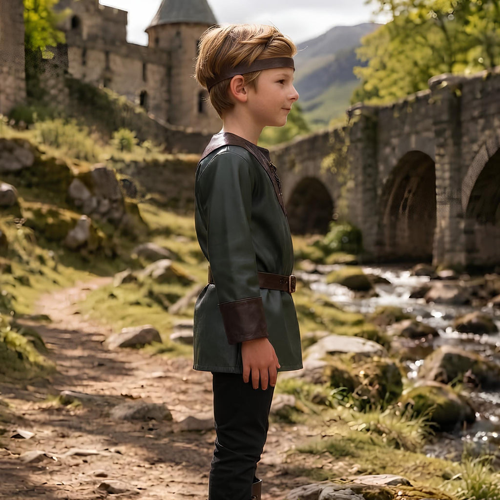Kids Leather Medieval Tunic | Childrens Renaissance LARP Outfit | Forest Ranger Fantasy Costume