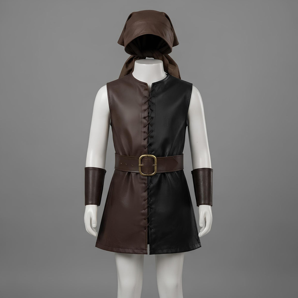 Forest Archer Costume for Kids | Split Color Leather Tunic Set | Childrens Renaissance Hunter Garb