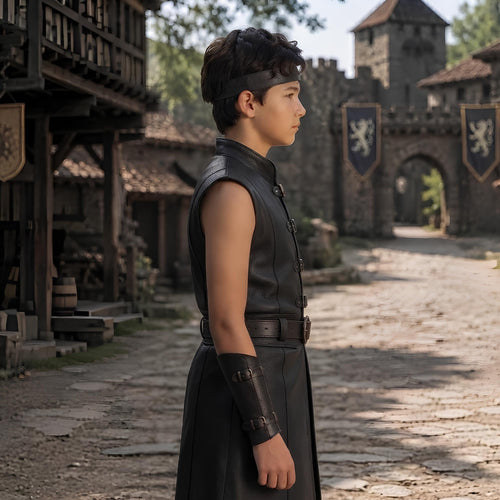 Boys Black Leather Armor Tunic | Medieval Squire Costume for Kids | Fantasy Renaissance LARP Outfit