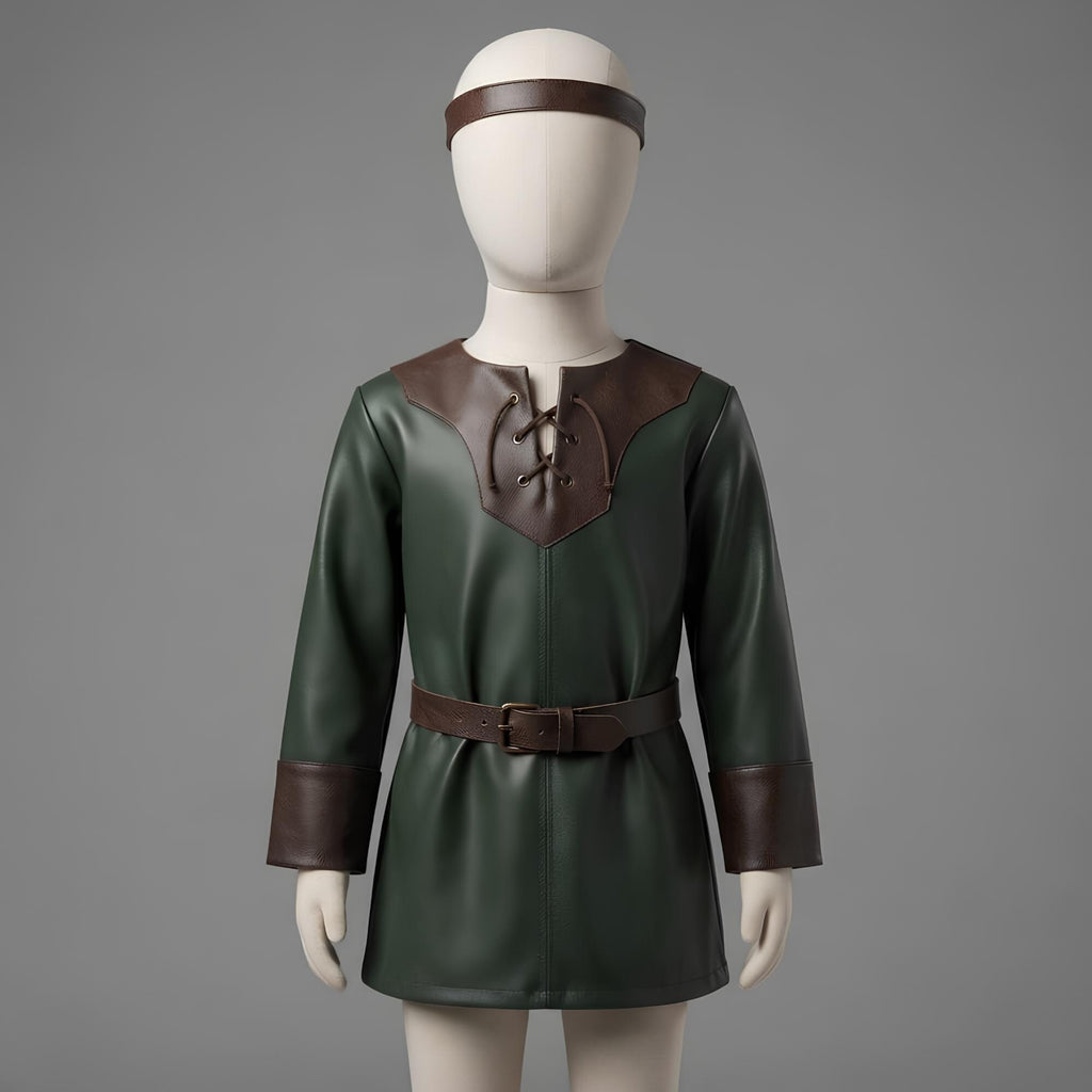 Kids Leather Medieval Tunic | Childrens Renaissance LARP Outfit | Forest Ranger Fantasy Costume