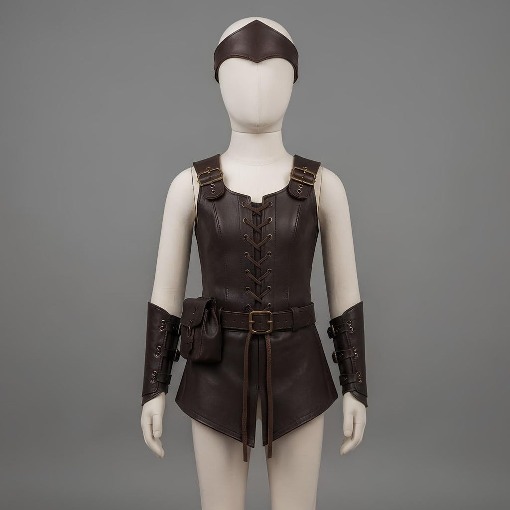 Fantasy Ranger Costume for Girls | Childrens Leather Armor Vest Set | Renaissance LARP Warrior Outfit