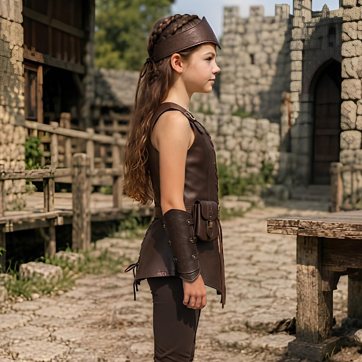Fantasy Ranger Costume for Girls | Childrens Leather Armor Vest Set | Renaissance LARP Warrior Outfit