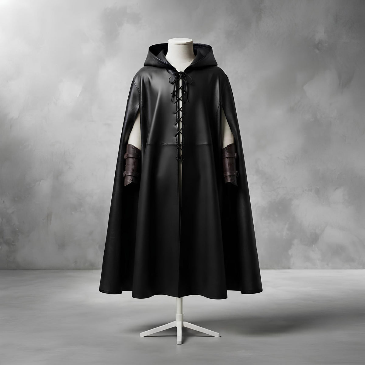 Boys Hooded Leather Cloak | Kids Medieval Rogue Outfit | Fantasy LARP Cape Costume